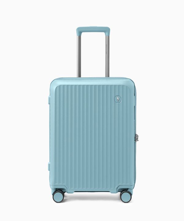 Walizka kabinowa z poliwęglanu na czterech kołach niebieska