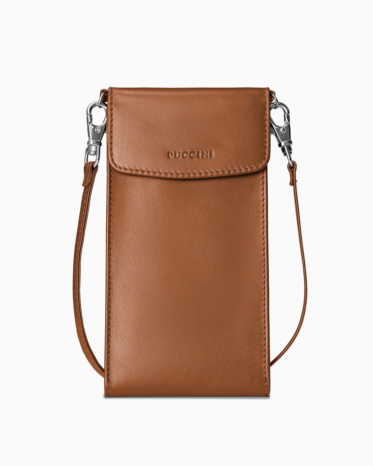 Torebka damska na telefon skórzana brązowa