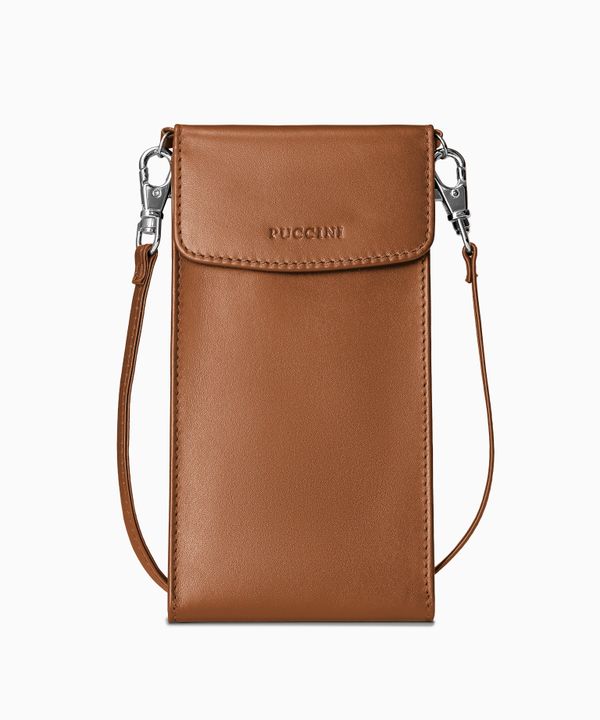 Torebka damska na telefon skórzana brązowa