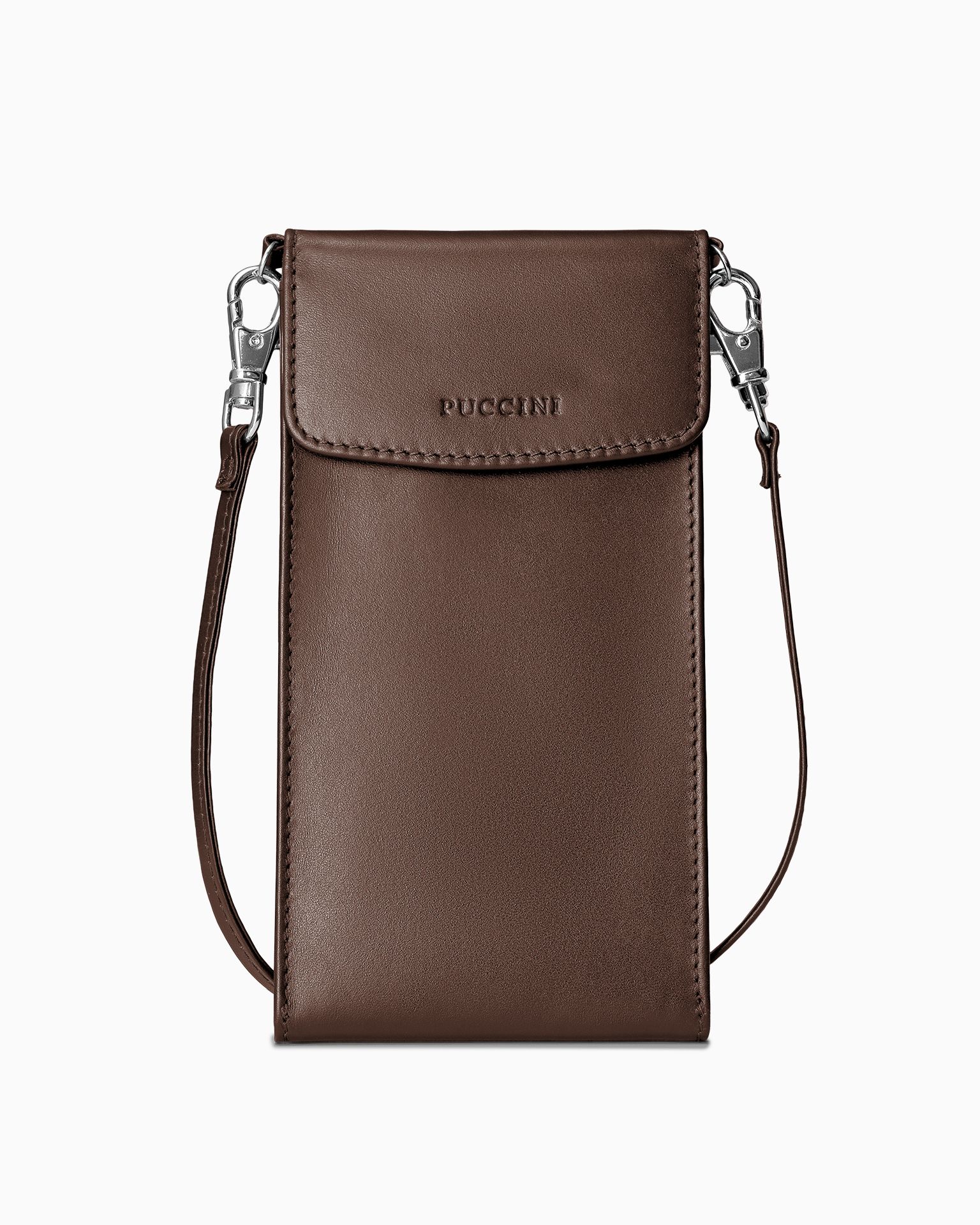 Torebka damska na telefon skórzana ciemnobrązowa