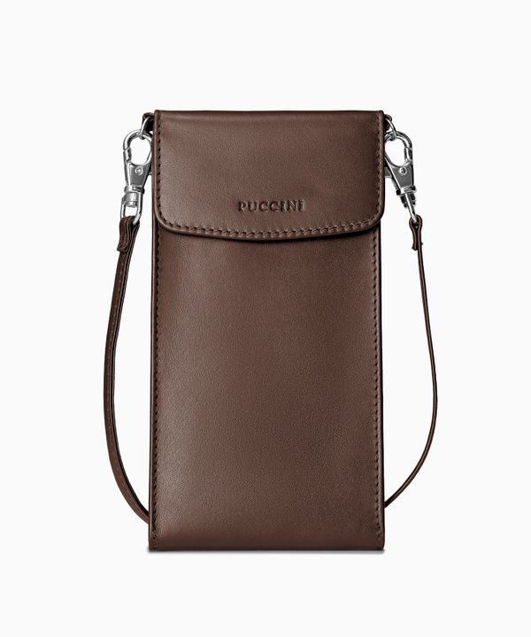 Torebka damska na telefon skórzana ciemnobrązowa