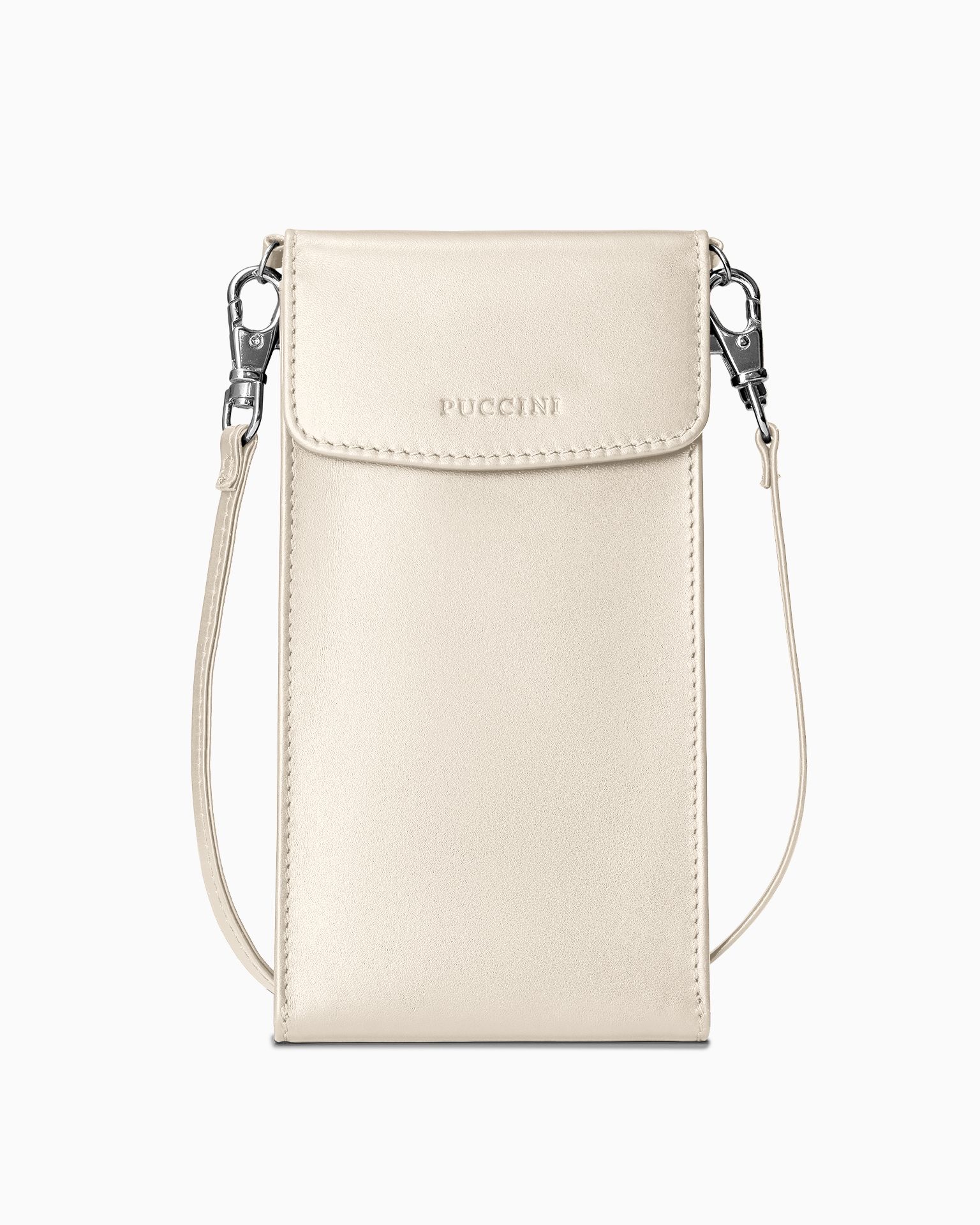 Torebka damska na telefon skórzana beżowa