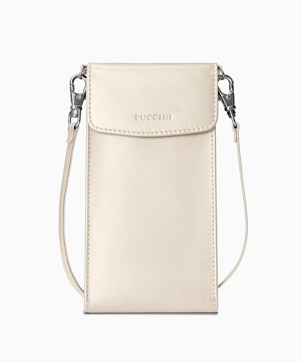 Torebka damska na telefon skórzana beżowa