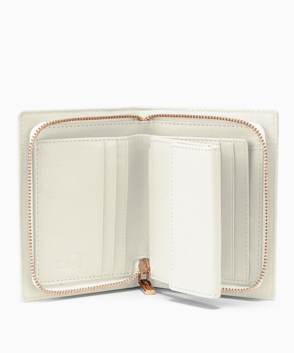 Średni damski portfel skórzany zapinany na zamek biały