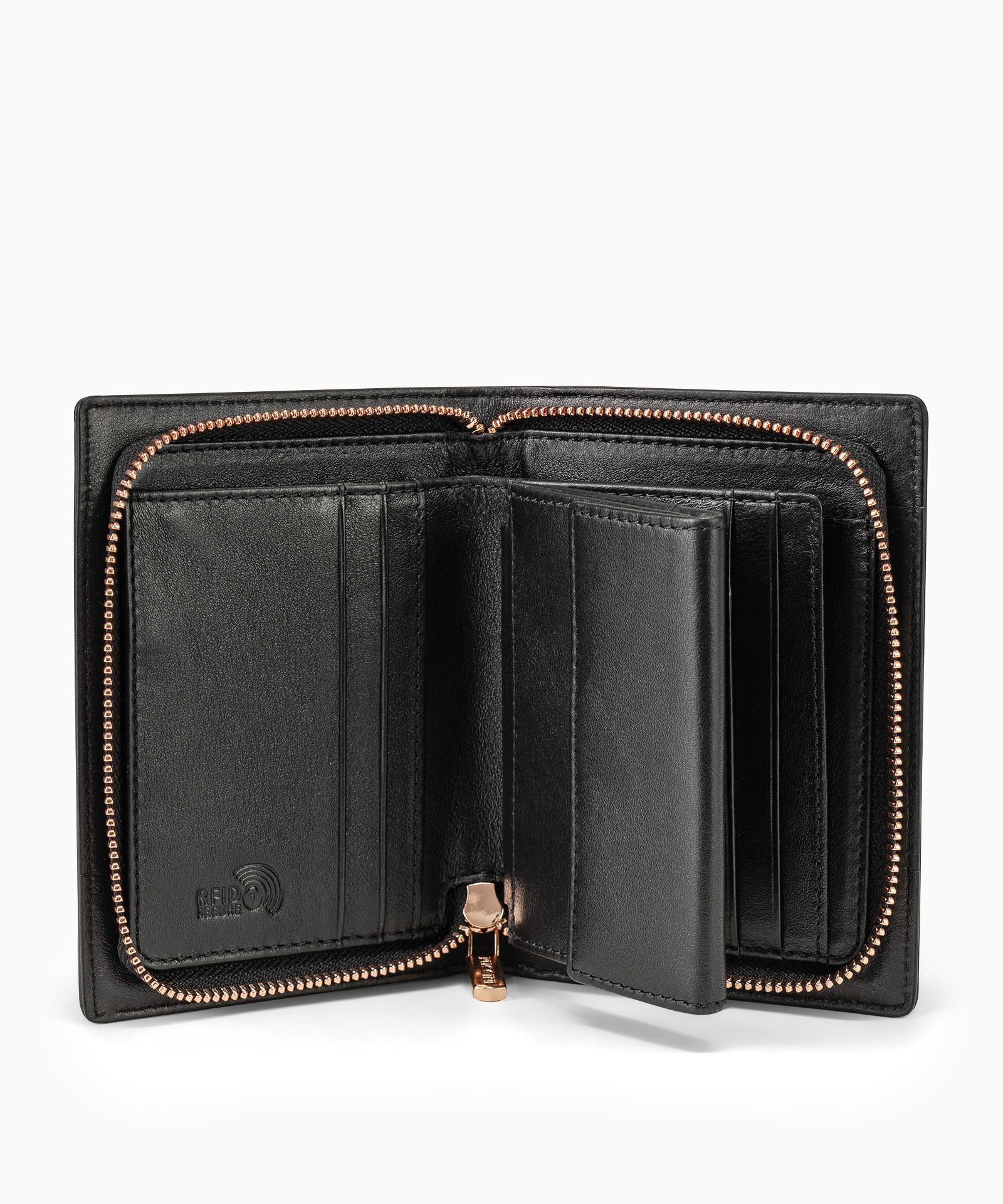 Średni damski portfel skórzany zapinany na zamek czarny