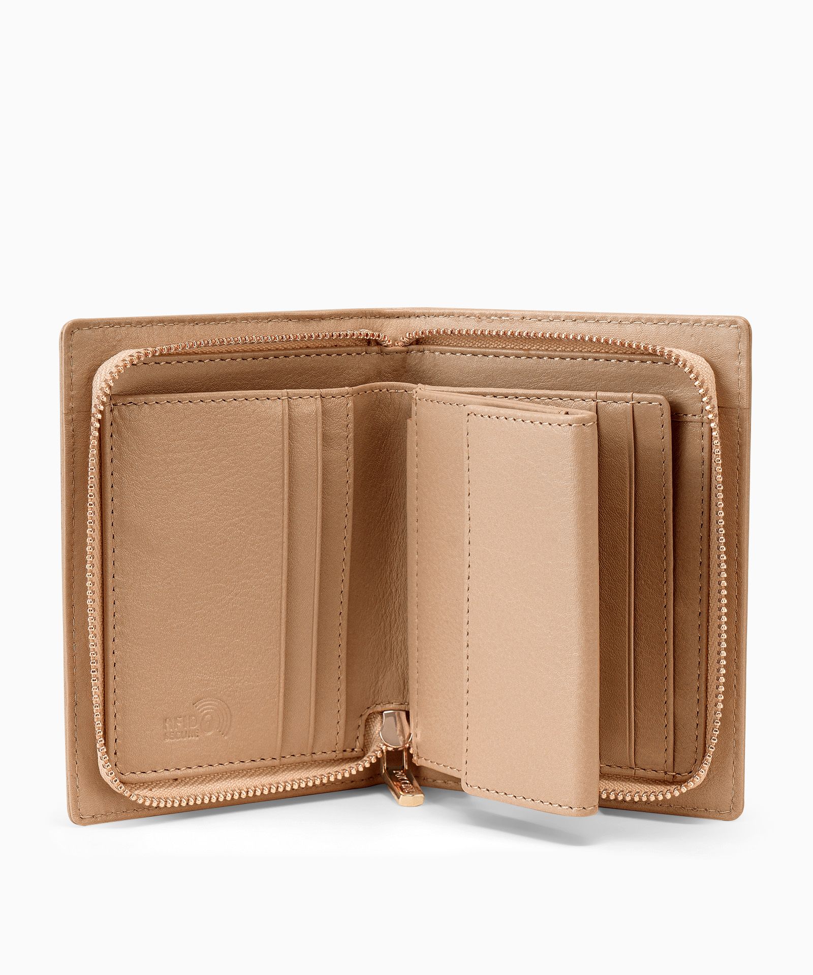 Średni damski portfel skórzany zapinany na zamek brązowy