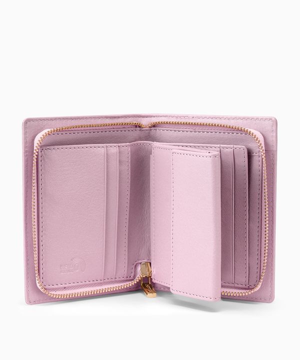 Średni damski portfel skórzany zapinany na różówy