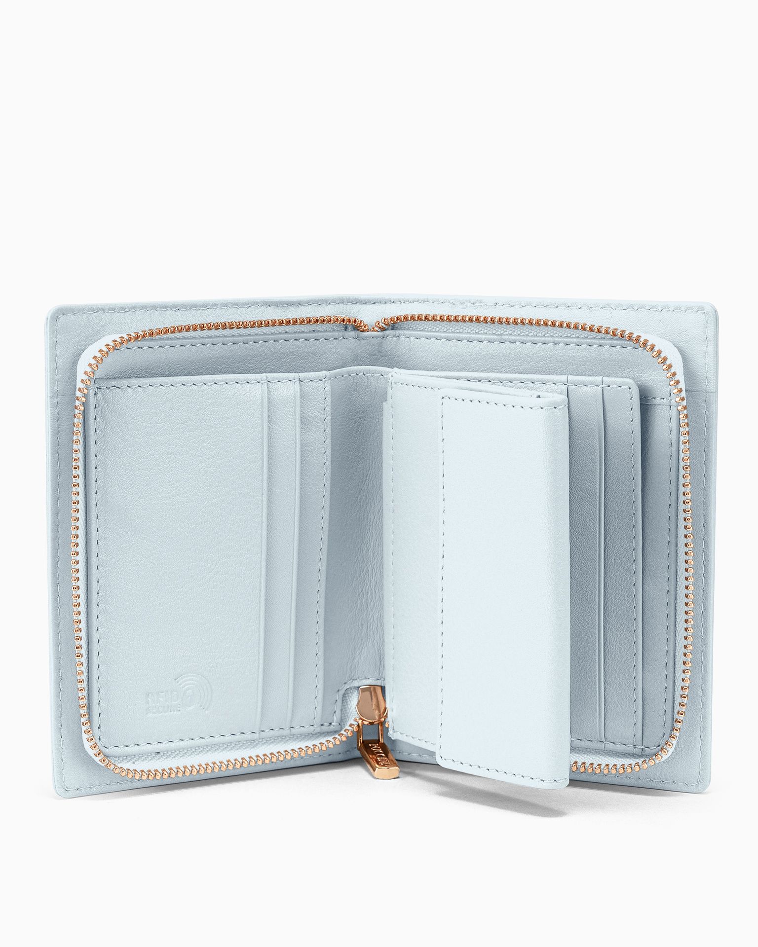 Średni damski portfel skórzany zapinany na zamek niebieski