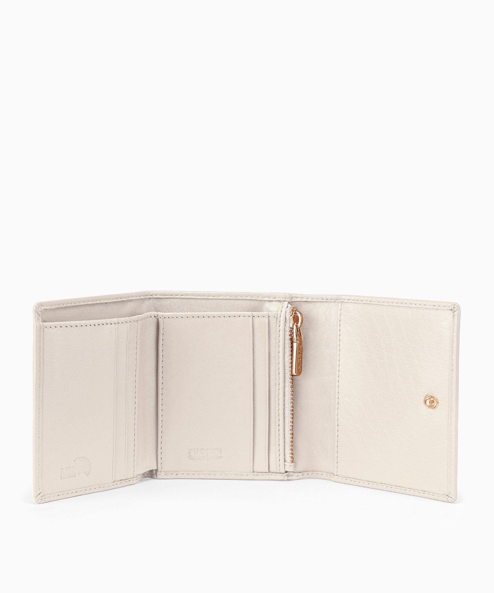 Mały damski portfel skórzany beżowy