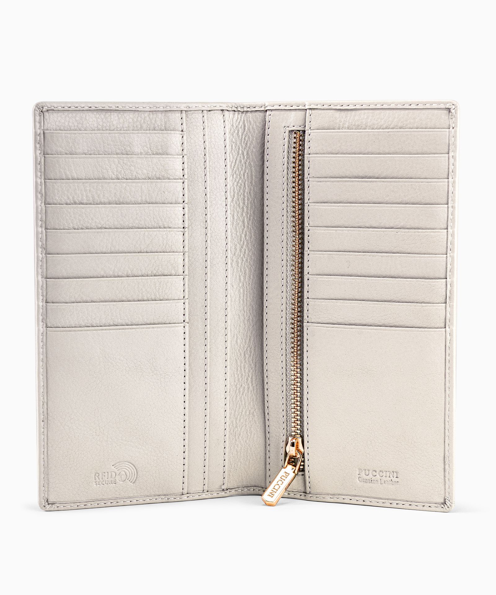 Duży damski portfel skórzany beżowy