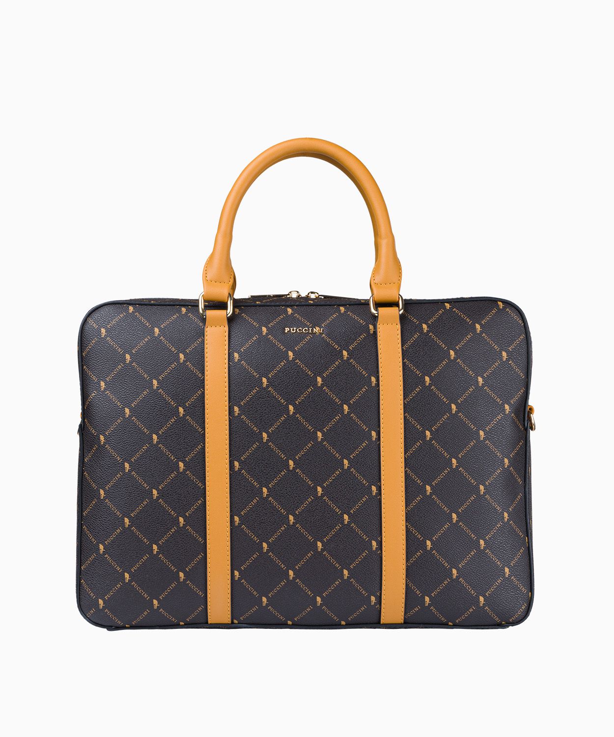 Logowana brązowa torba damska na laptopa 14 cali typu aktówka