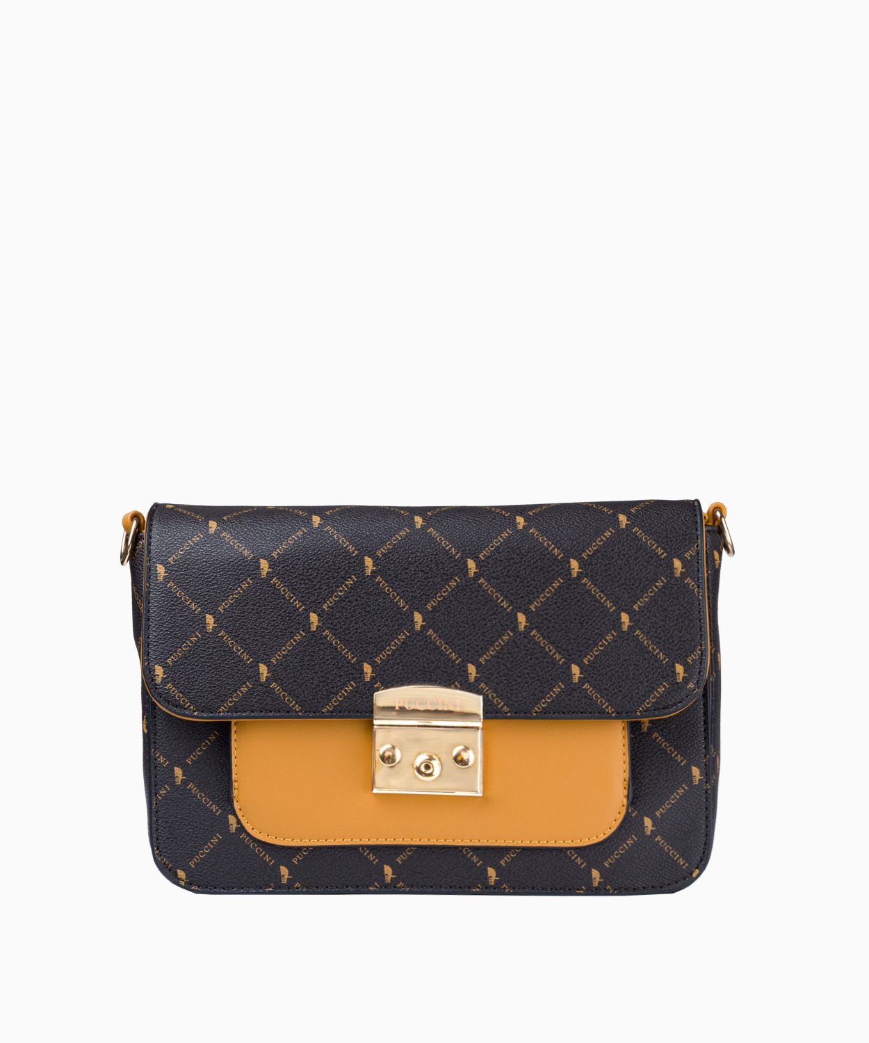 Usztywniana brazowa listonoszka w monogramowy wzor