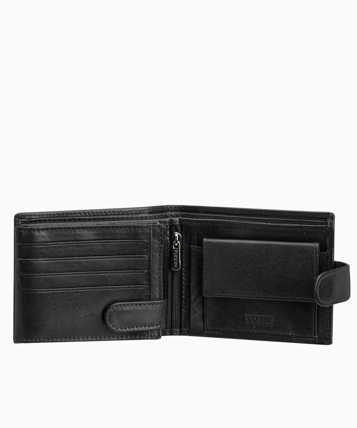 Skórzany czarny męski portfel zamykany na zatrzask
