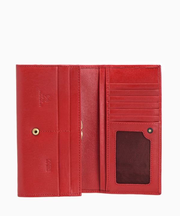 Czerwony skórzany portfel damski zamykany na zatrzask