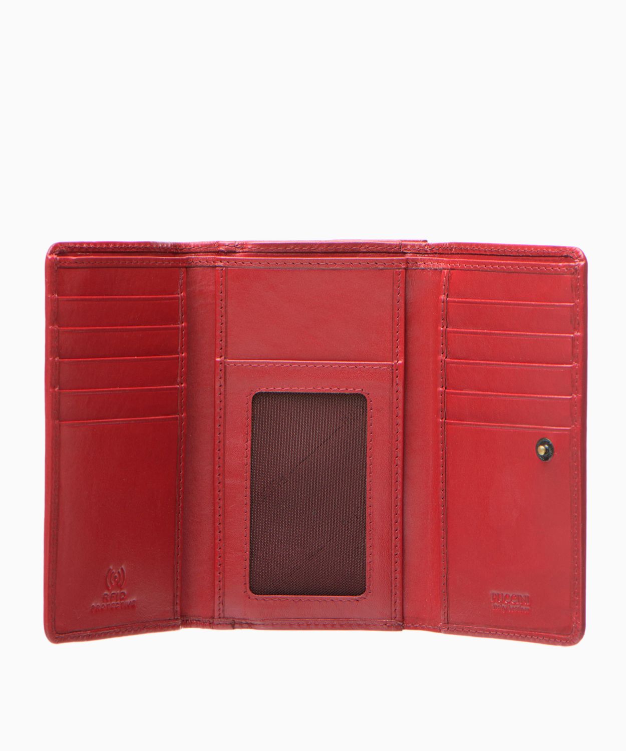 Duży portfel damski czerwony skórzany z kieszenią na bigiel i zabezpieczeniem RFID