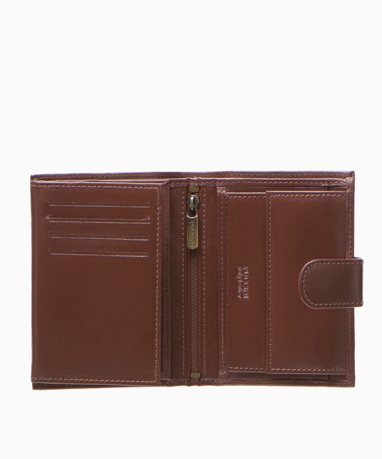 Duży skórzany portfel męski zamykany na zatrzask brązowy