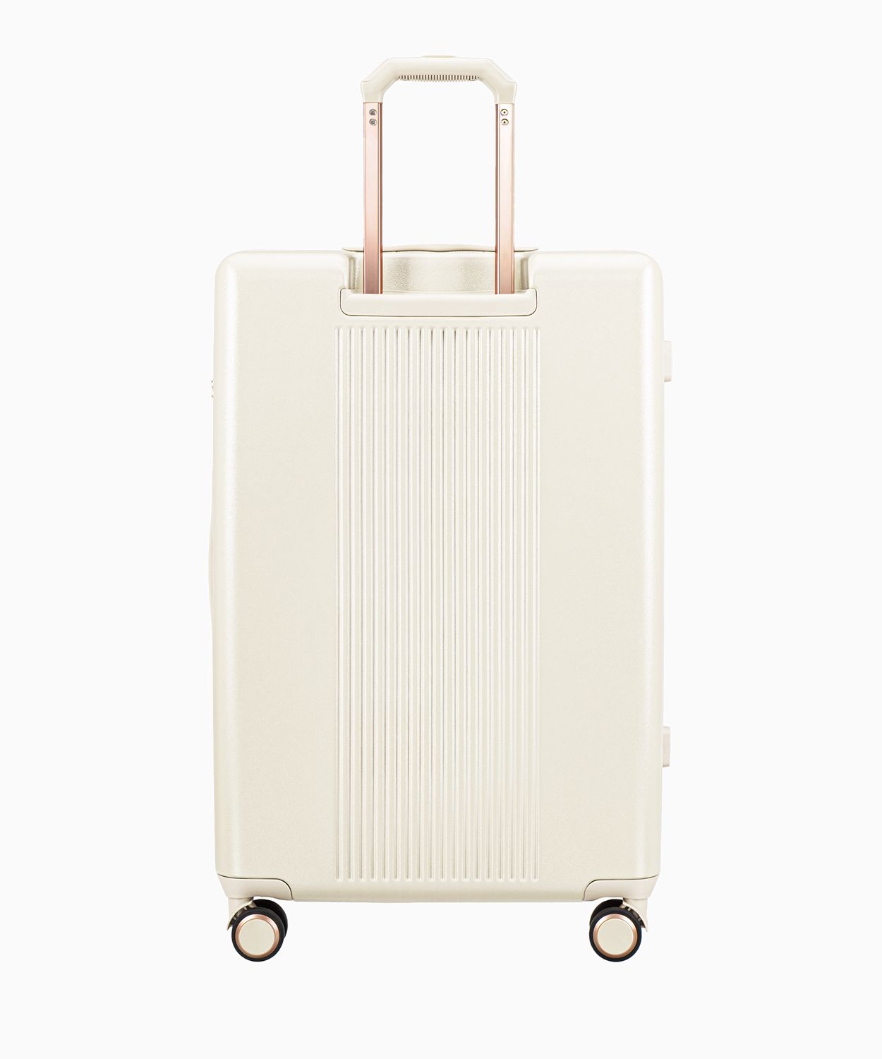 Duża biała walizka z elementami rose gold