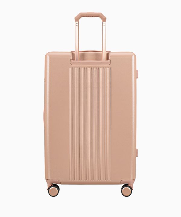 Duża różowa walizka z elementami rose gold