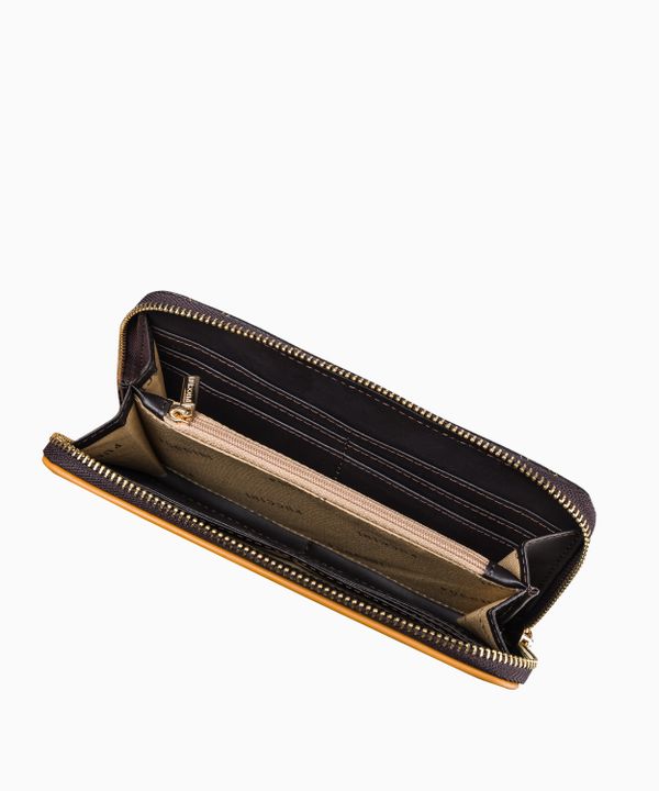 Duży brązowy portfel damski logowany ze skóry ekologicznej