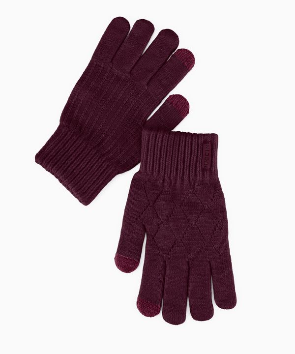 Rękawiczki dzianinowe z plecionym wzorem bordowe