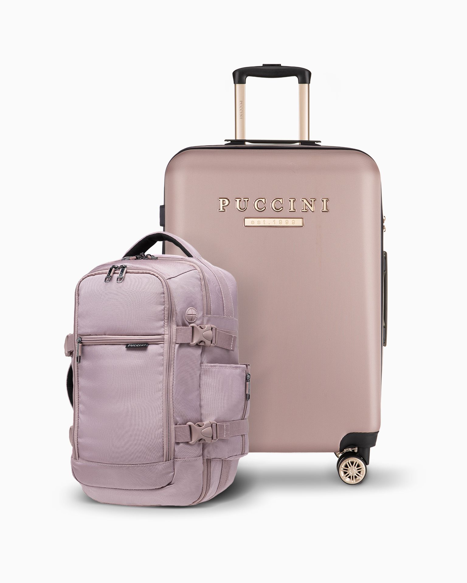 Zestaw średnia walizka + plecak do samolotu różowy