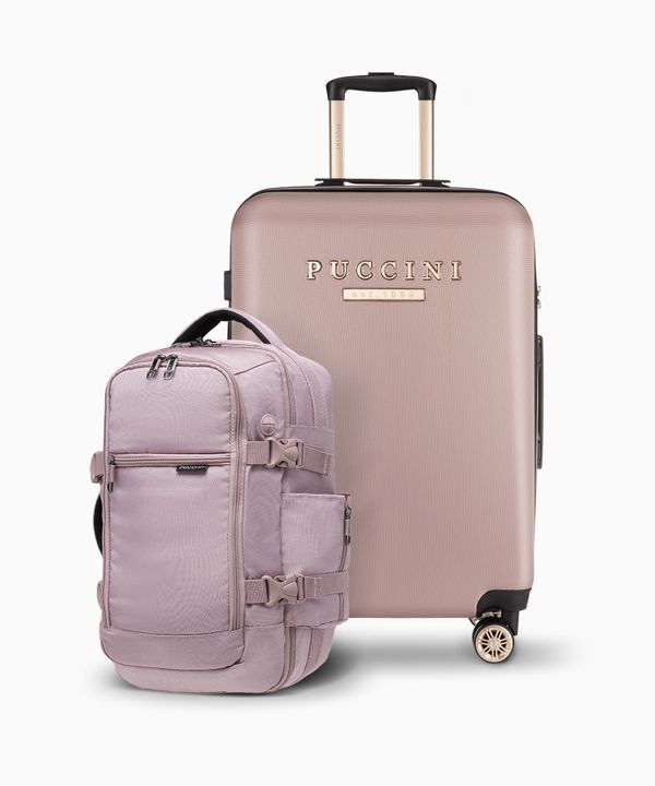 Zestaw średnia walizka + plecak do samolotu różowy