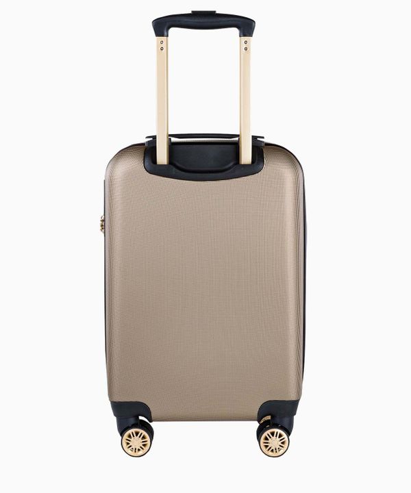 Szampańska walizka kabinowa z eleganckim napisem