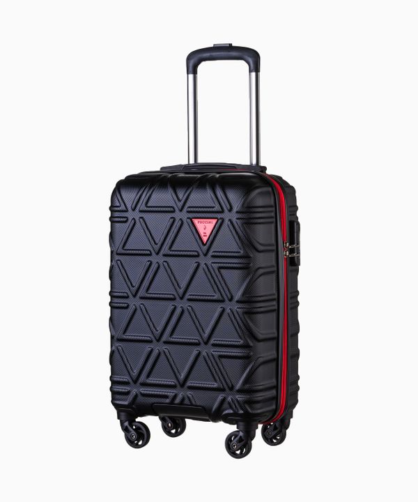 Kabinowa czarna walizka z kontrastowym wykończeniem