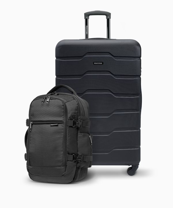 Zestaw duża walizka + plecak wielofunkcyjny do samolotu czarny