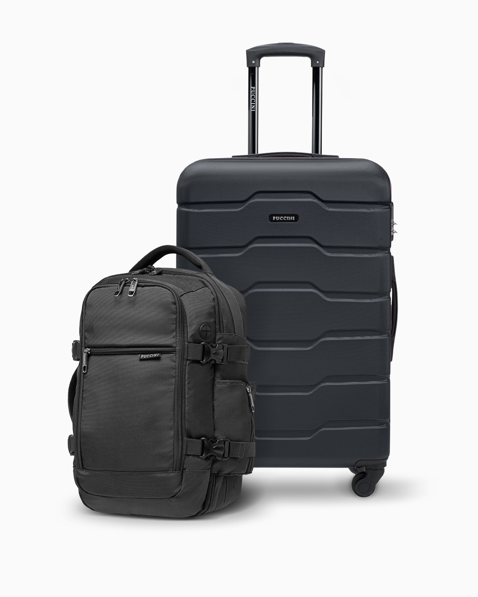 Zestaw średnia walizka + plecak do samolotu czarny