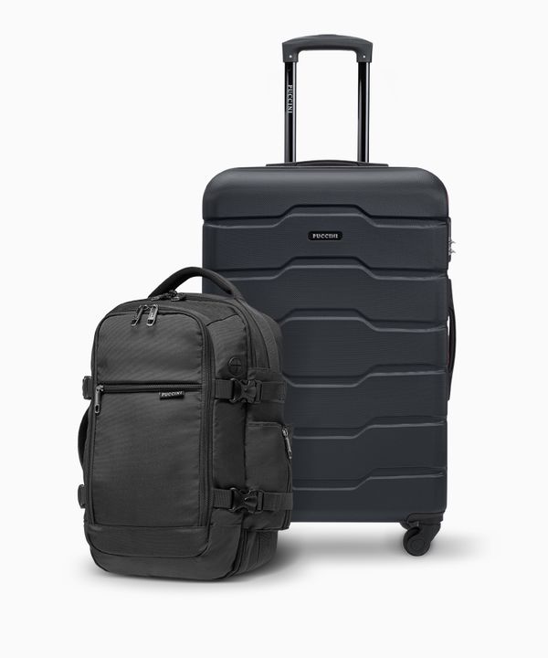 Zestaw średnia walizka + plecak do samolotu czarny