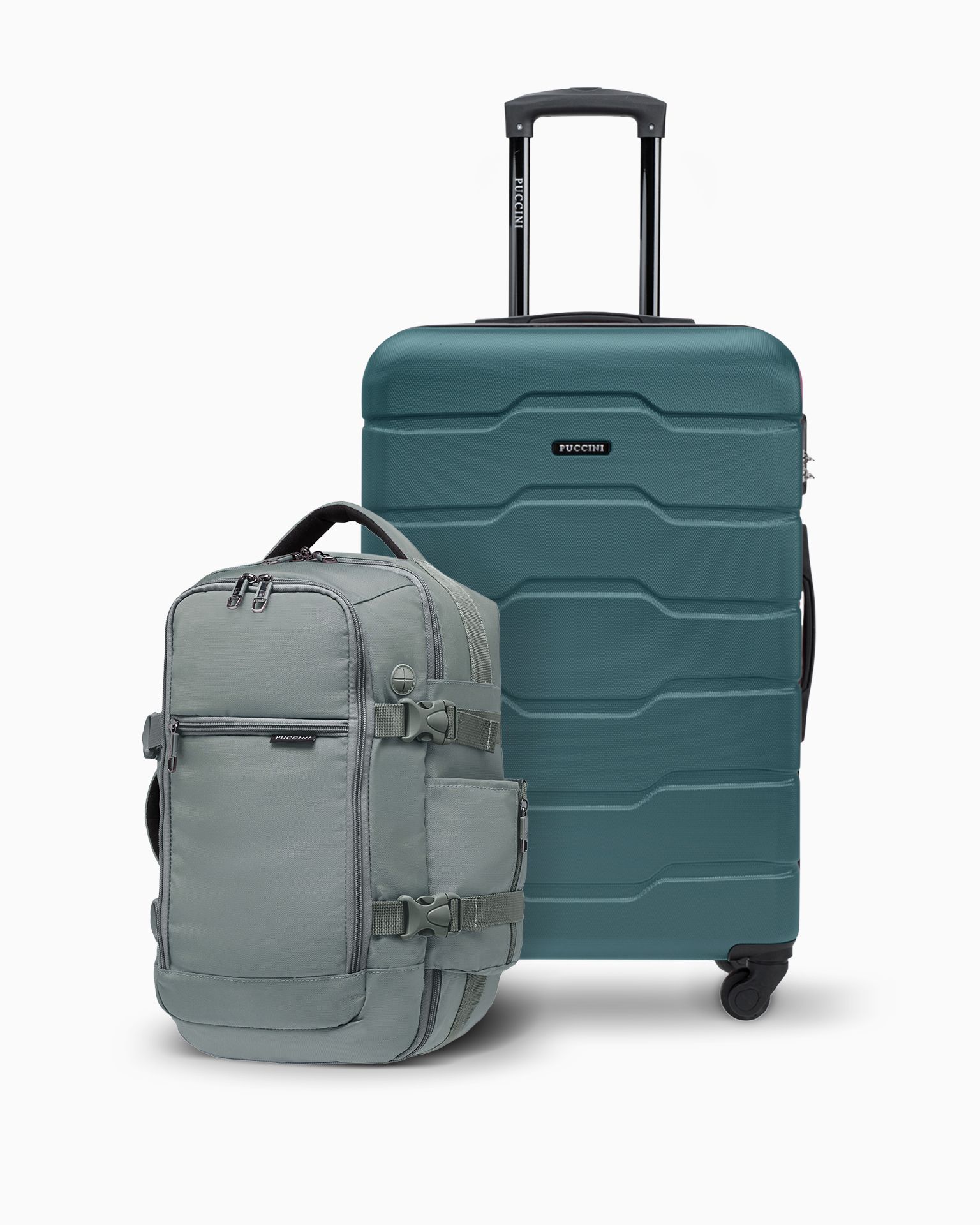 Zestaw średnia walizka + plecak do samolotu zielony