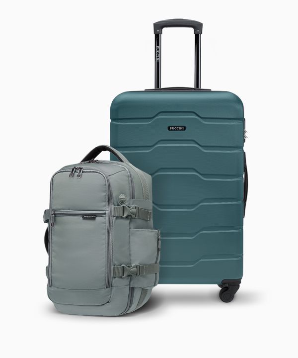 Zestaw średnia walizka + plecak do samolotu zielony