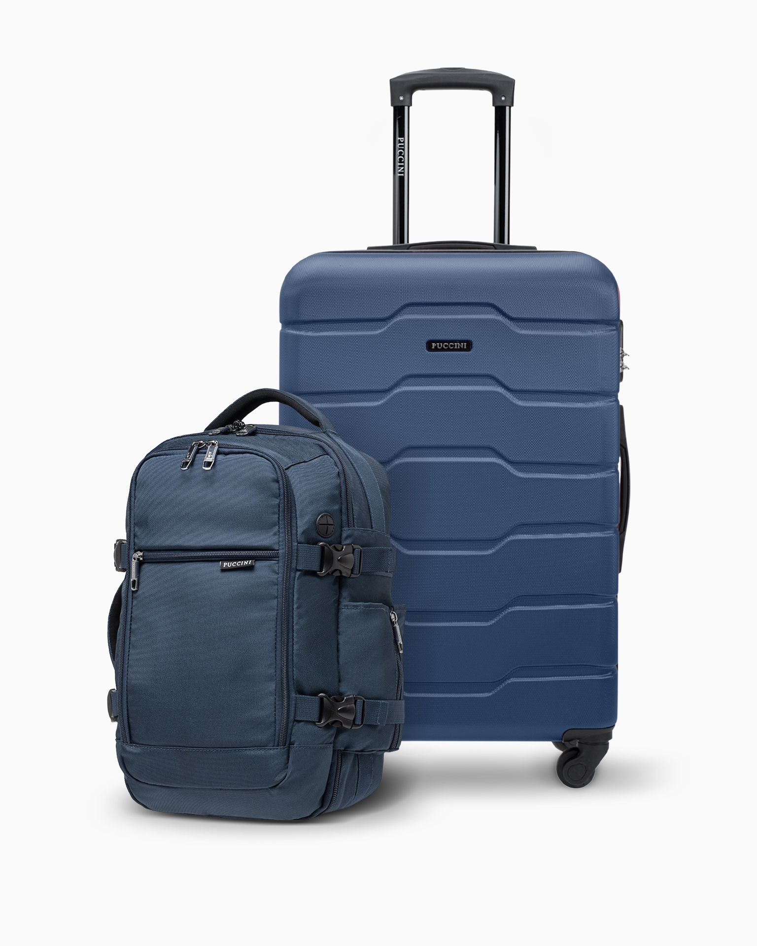 Zestaw średnia walizka + plecak do samolotu granatowy
