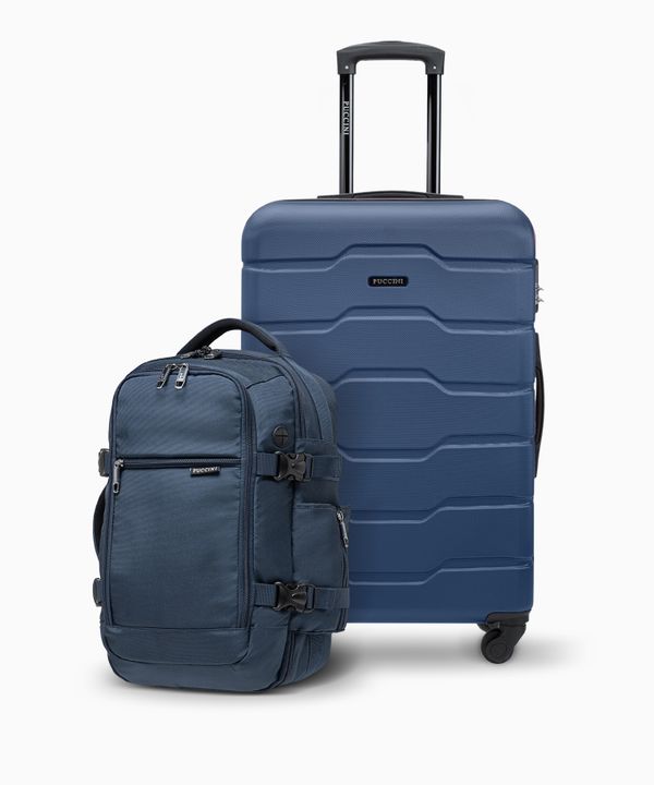 Zestaw średnia walizka + plecak do samolotu granatowy