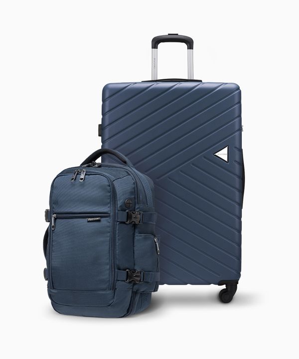 Zestaw duża walizka + plecak wielofunkcyjny do samolotu granatowy