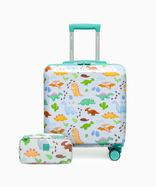 Zestaw walizka dla dzieci + organizer niebieski dinozaury