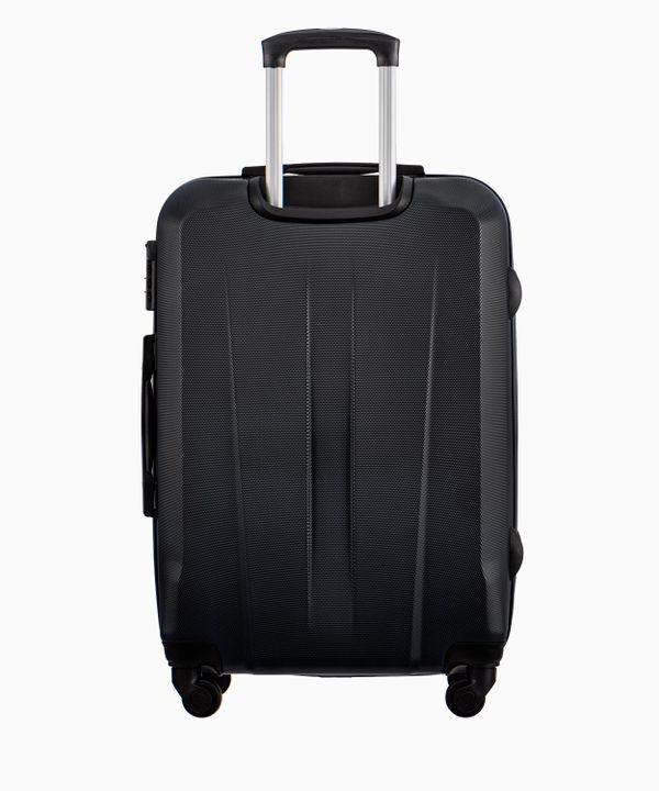 Czarna średnia walizka na czterech kołach