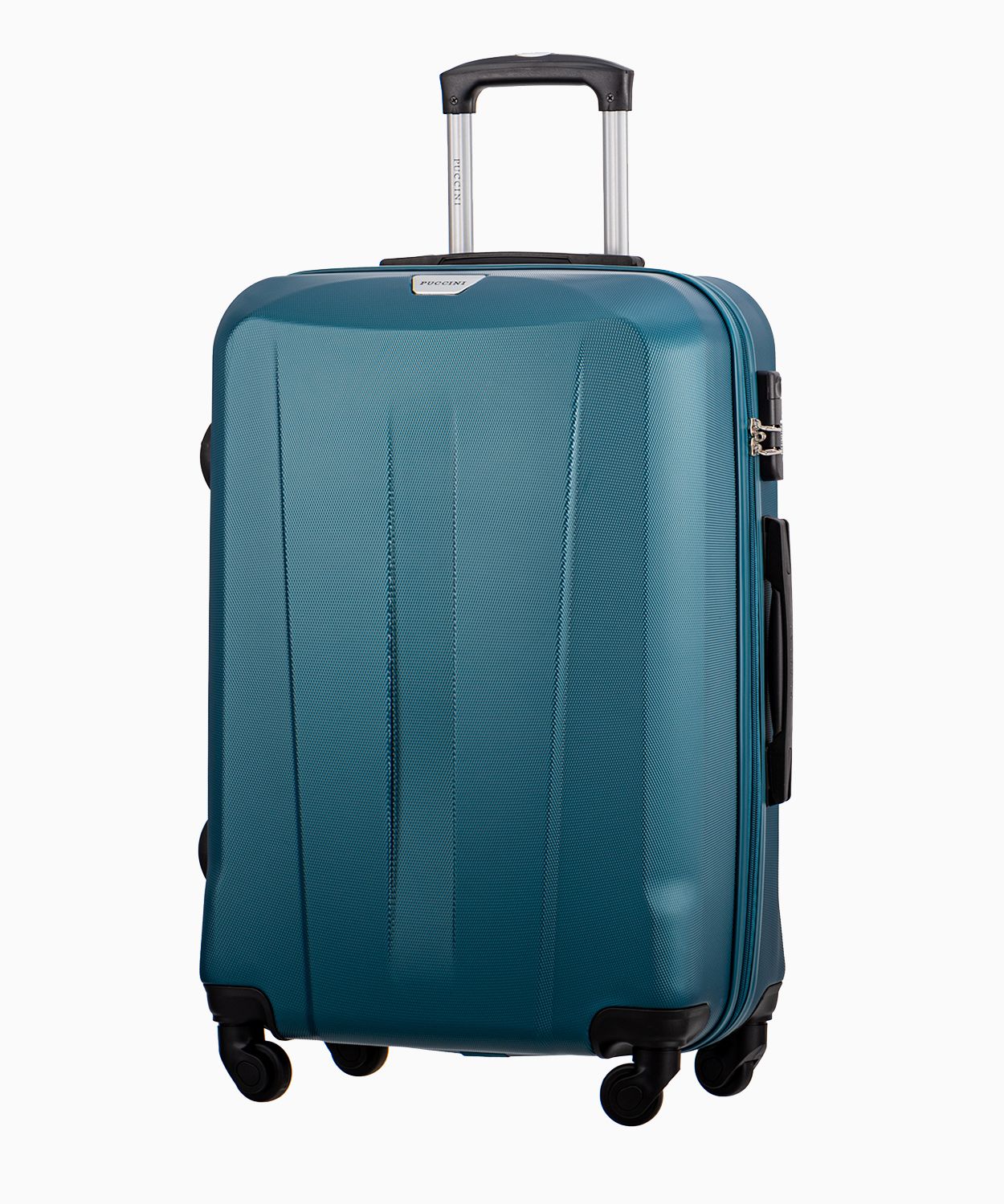 Zielona średnia walizka na czterech kołach