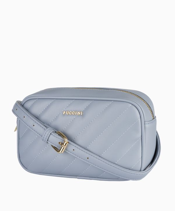 Niebieska torebka damska typu nerka z ukośnym pikowaniem