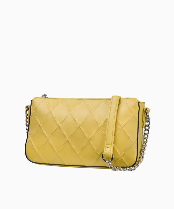 Żółta torebka damska typu listonoszka na srebrnym łańcuszku