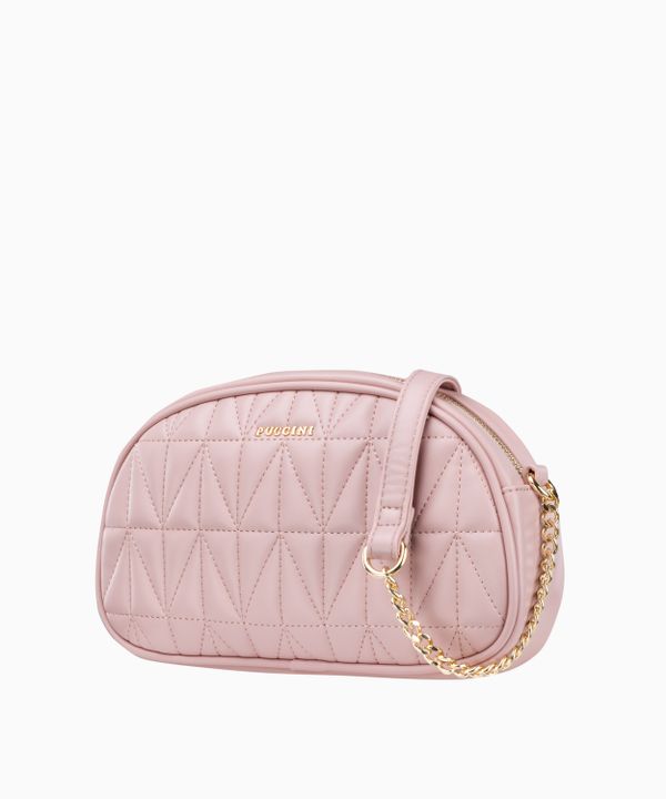 Różowa listonoszka na złotym łańcuszku z przeszyciami