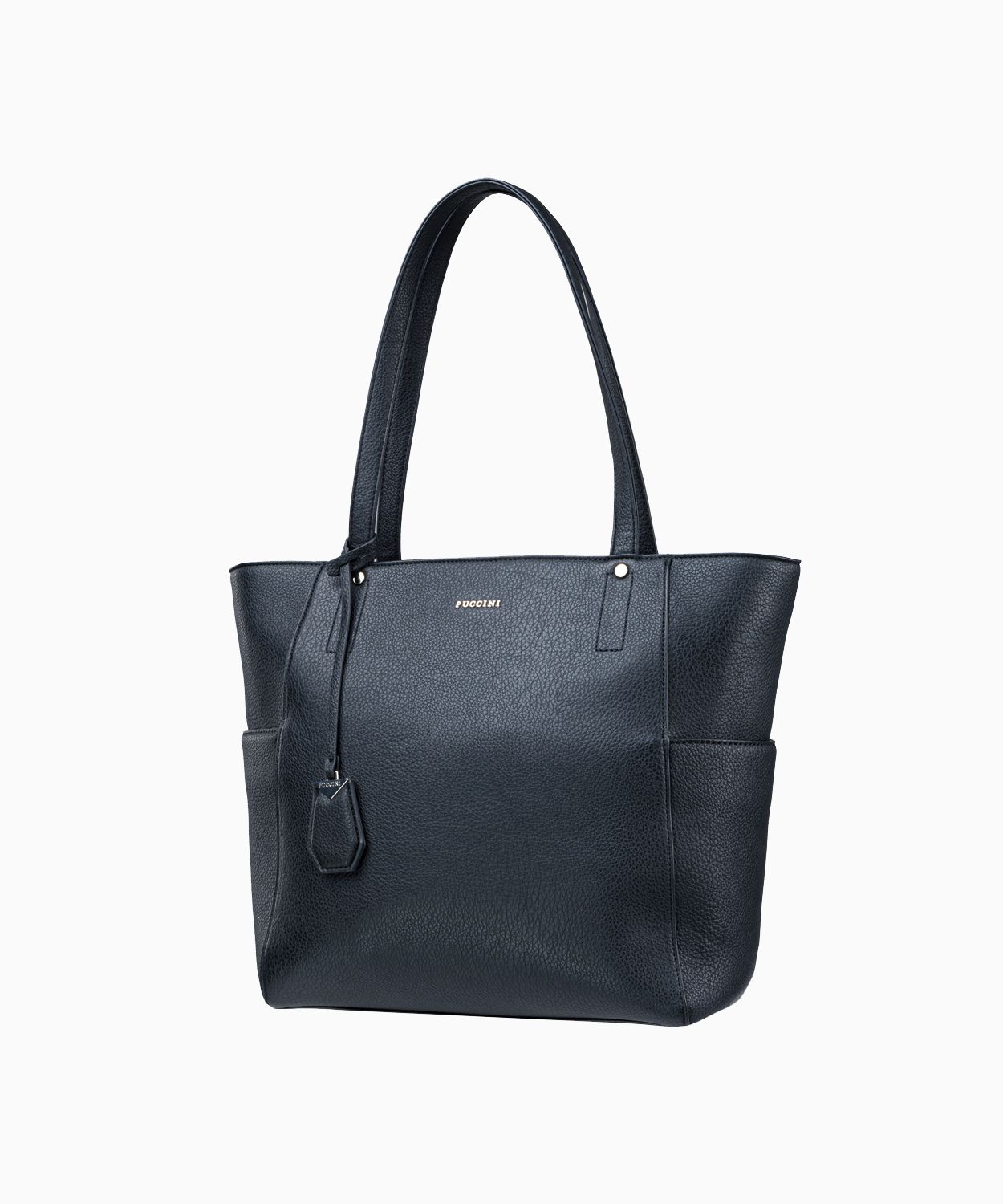 Czarna trapezowa torebka typu shopper z bocznymi kieszeniami