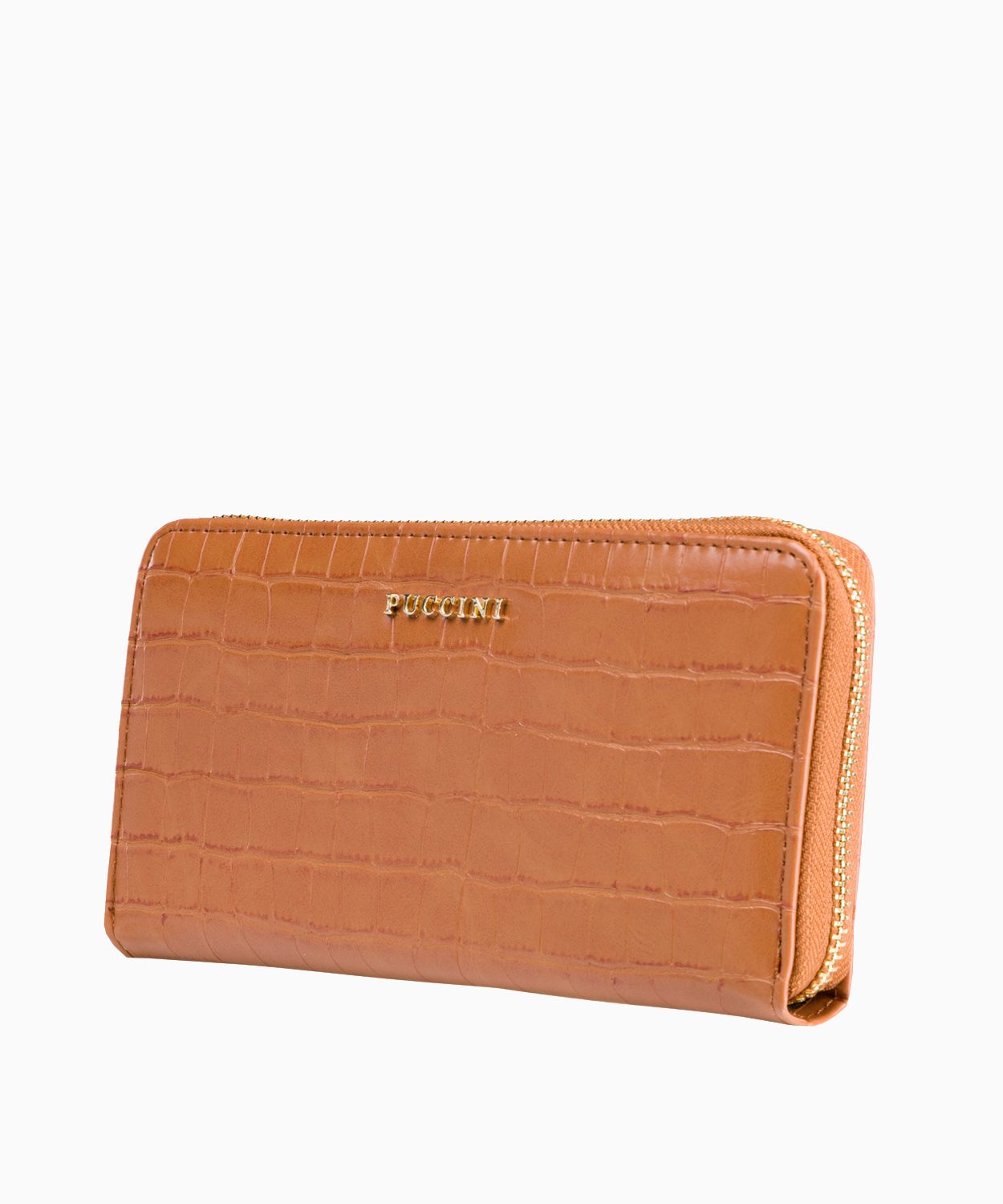 Duży brązowy portfel damski o fakturze crocco