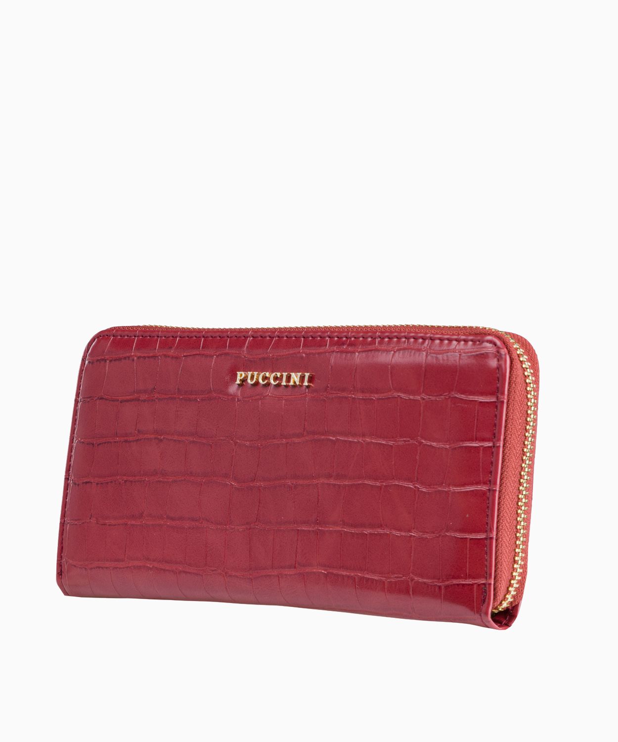 Duży czerwony portfel damski o fakturze croco