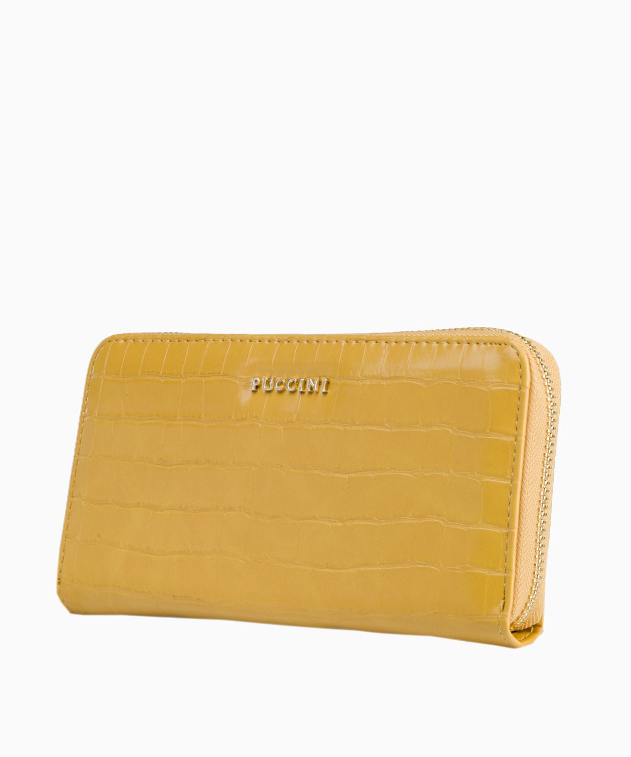 Duży żółty portfel damski o fakturze crocco