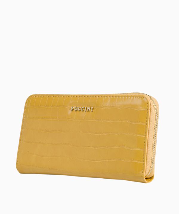 Duży żółty portfel damski o fakturze crocco