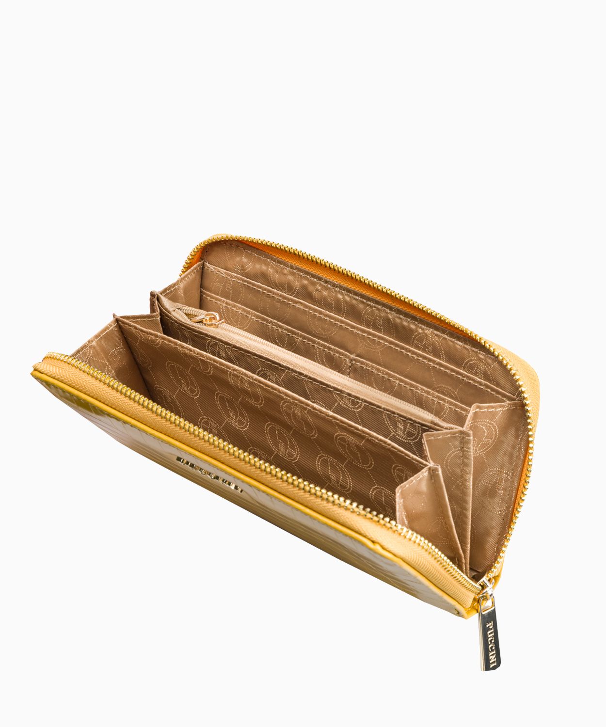 Duży żółty portfel damski o fakturze crocco