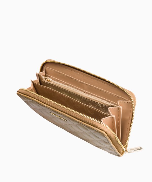 Camelowy pikowany portfel damski