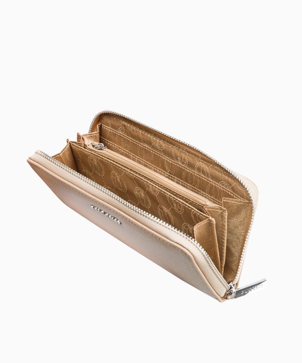 Duży beżowy portfel damski ze skóry ekologicznej